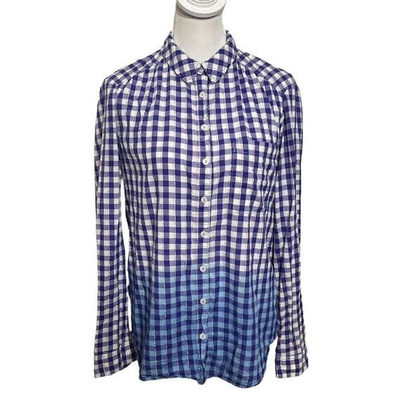 Anthropologie Pilcro Deb Ombre Shirt Women’s Size Medium Blue Gingham Button Top - Picture 2 of 11